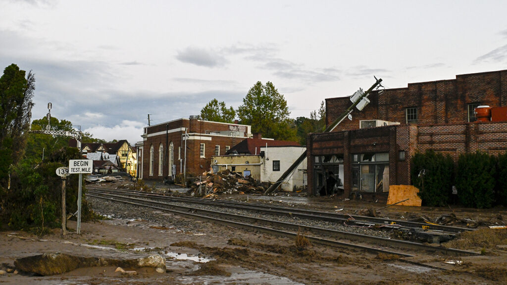 ASHEVILLE, USA – SEPTEMBER 30: A view of the damaged area at Asheville along with the western part of North-Carolina is devastated by the heavy rains and