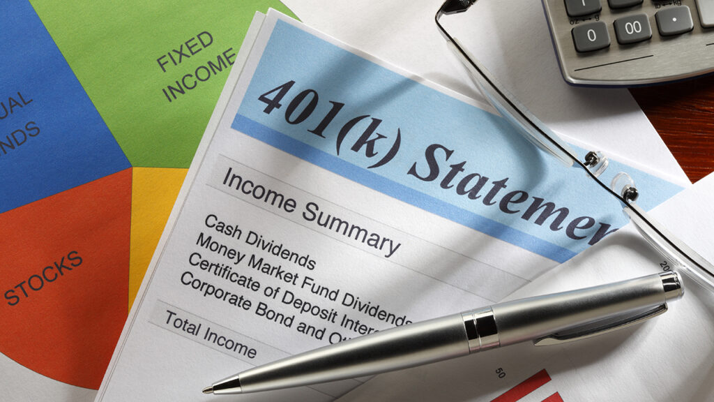 Close up of a 401(k) statement with a pie chart indicating asset allocation.To see more of my financial images click on the link below:
