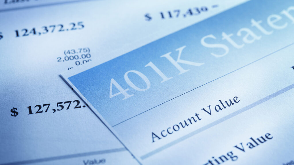 Light streams accross a close up of a 401k retirement statement.