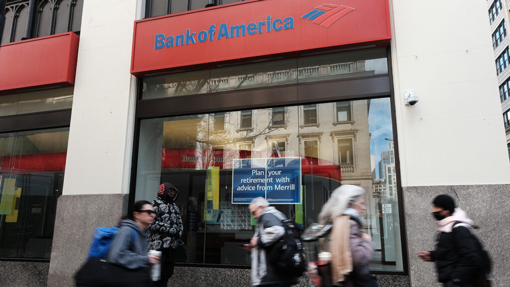 NEW YORK, NEW YORK – MARCH 15: A Bank of America branch stands in Manhattan on March 15, 2023 in New York City. As concerns grow among clients of smaller