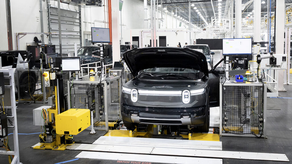 NORMAL, ILLINOIS – MAY 19: Rivian R2 SUVs go through the final assembly and inspection process at the manufacturer’s assembly plant on May 19, 2026 in