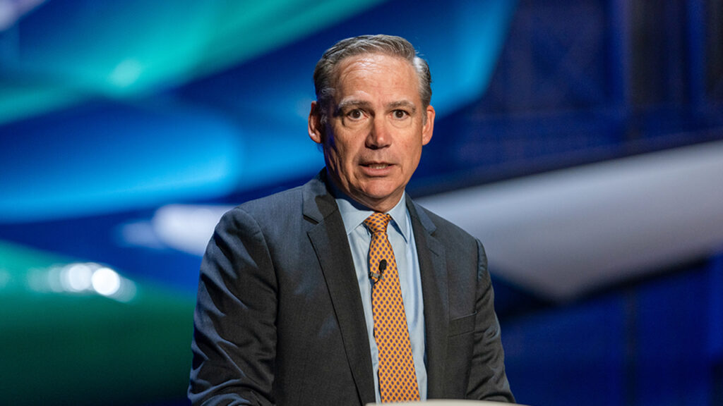 Kelly Ortberg, chief executive officer of Boeing Co., during a media event at the Boeing Delivery Center in Seattle, Washington, US, on Wednesday, Jan. 7